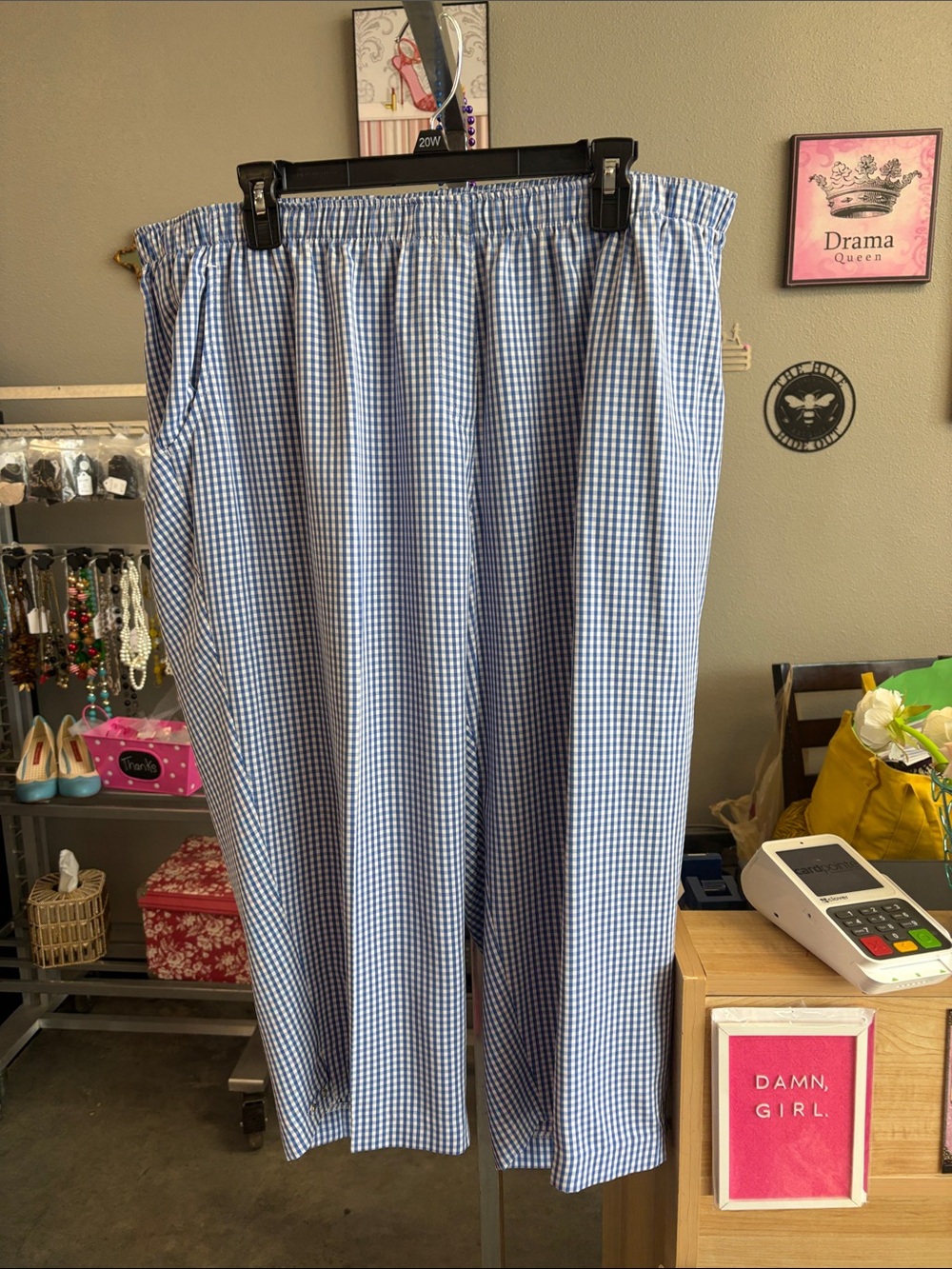Allison Daley Blue Gingham Wide-Leg Pants